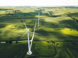 Wind turbines on hills