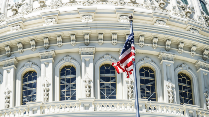 US Capitol with flag