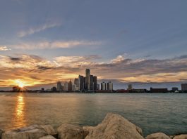 Detroit skyline across Lake Michigan