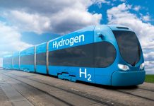 Image of a blue hydrogen train