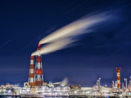 Gas power plant at night